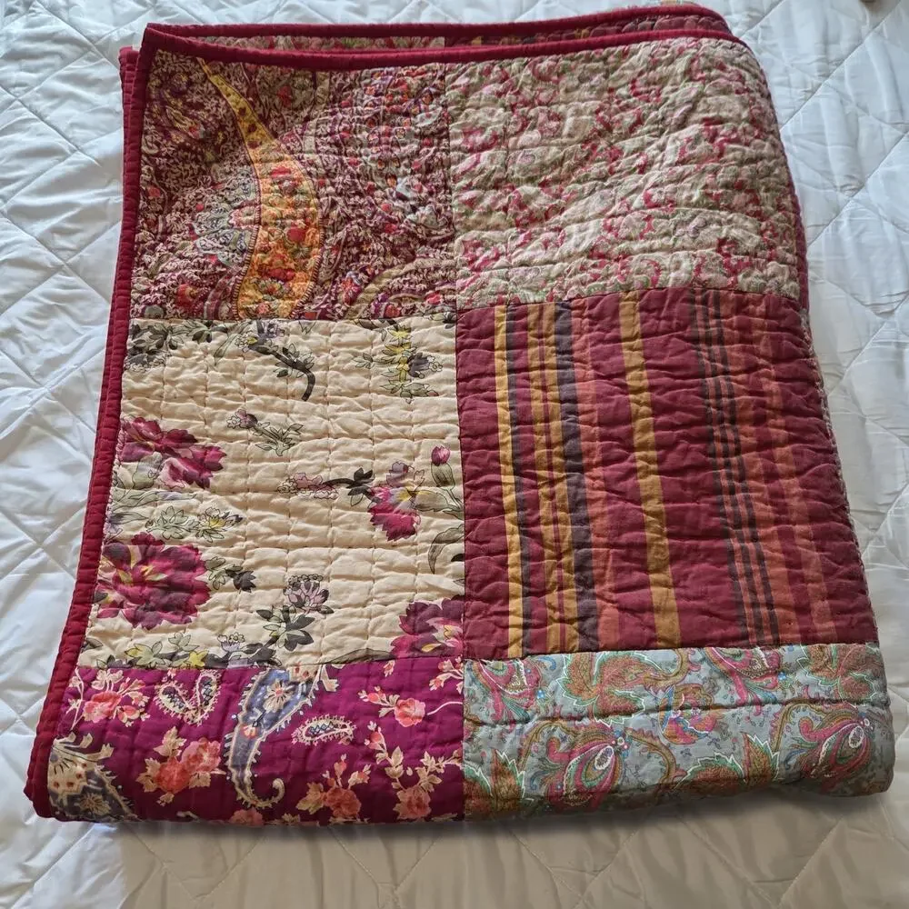Pottery Barn Georgia King Quilt 100% Cotton Patchwork Cottagecore Shabby Chic